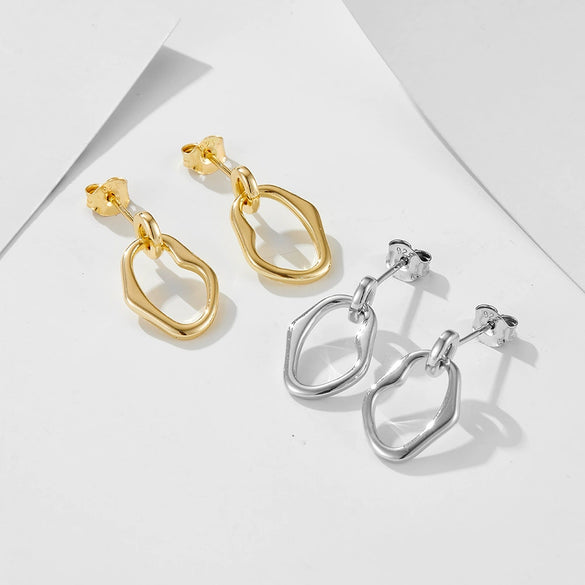 Wholesale Women's S925 Sterling Silver Electroplated Irregular Geometric Circle Hollow Earrings