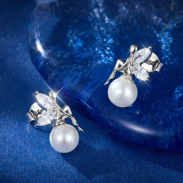 Wholesale Women's S925 Sterling Silver Elegant Earrings With Shell Beads Pearl Inlaid And Geometric Pattern