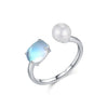 Wholesale Women's S925 Sterling Silver Elegant Geometric Moonstone Adjustable Ring With Diamond Treatment