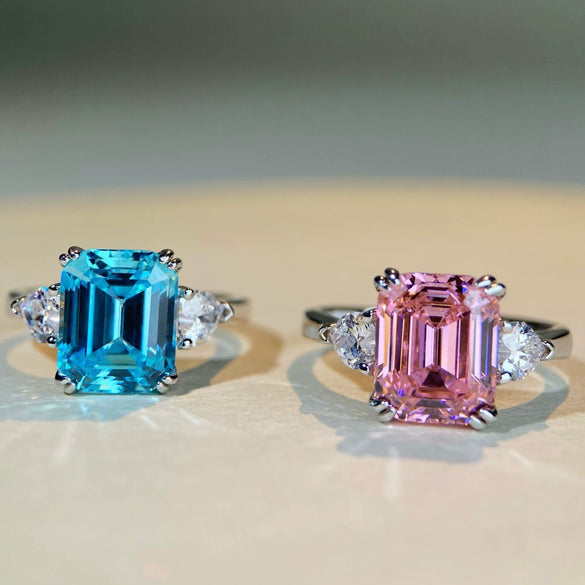 Wholesale Women's S925 Sterling Silver Emerald Cut Ring With Geometric Style And Electroplating Process