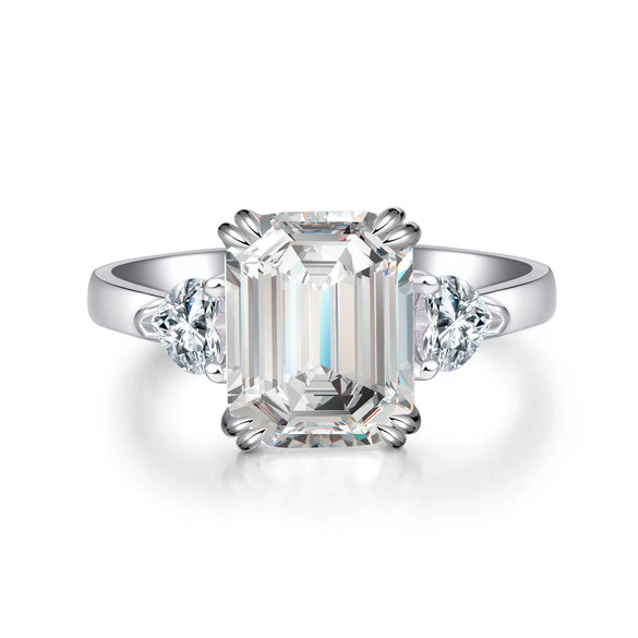 Wholesale Women's S925 Sterling Silver Emerald Cut Ring With Geometric Style And Electroplating Process