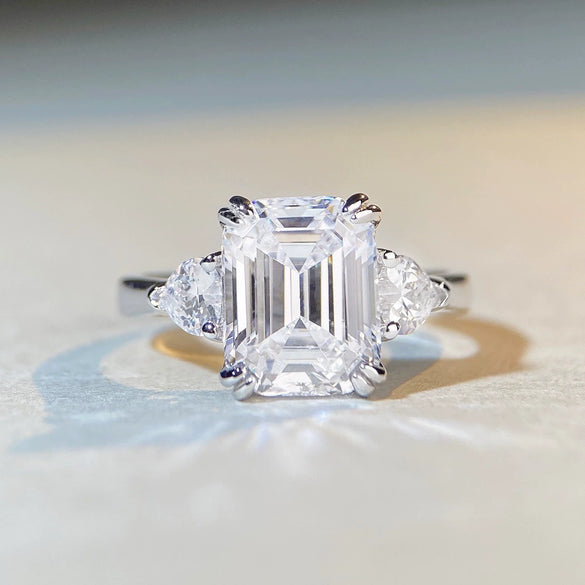 Wholesale Women's S925 Sterling Silver Emerald Cut Ring With Geometric Style And Electroplating Process
