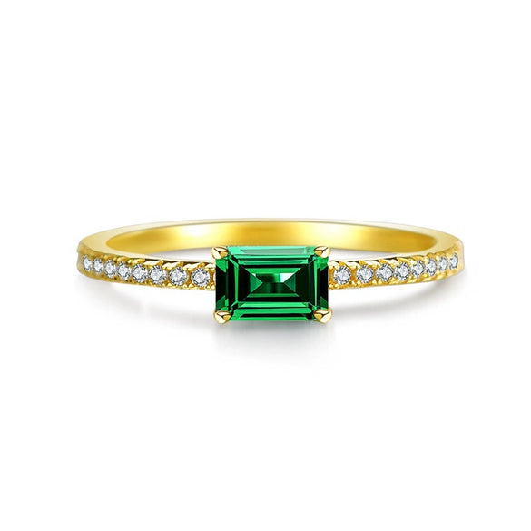 Wholesale Women's S925 Sterling Silver Emerald Ring With Geometric Pattern And Electroplating Treatment