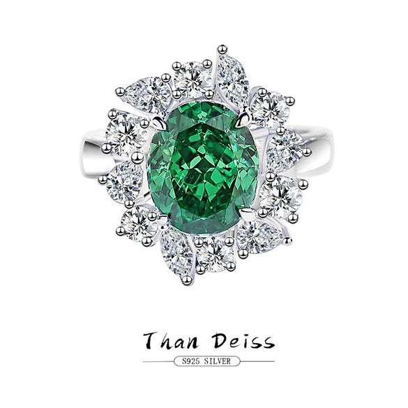 Wholesale Women's S925 Sterling Silver Emerald Ring With High Carbon Diamond Redean Cut And Ice Flower Cut Zircon Color Gemstone