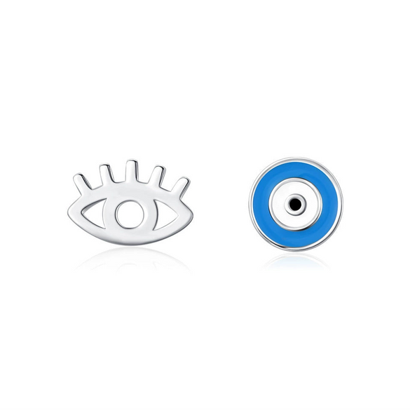 Wholesale Women's S925 Sterling Silver Enamel Blue Eyes Earrings With Dripping Glue Mini Personality Creative Eyelash Asymmetric And Lovely Style