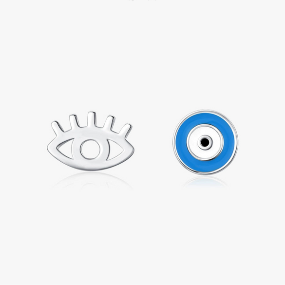 Wholesale Women's S925 Sterling Silver Enamel Blue Eyes Earrings With Dripping Glue Mini Personality Creative Eyelash Asymmetric And Lovely Style