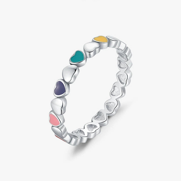 Wholesale Women's S925 Sterling Silver Epoxy Heartshaped Ring