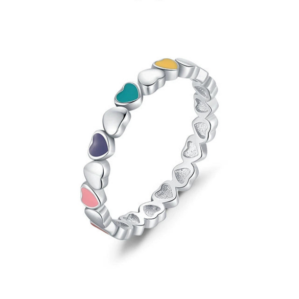Wholesale Women's S925 Sterling Silver Epoxy Heartshaped Ring