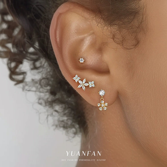 Wholesale Women's S925 Sterling Silver Flower Design Minimalist Earrings With Zirconia