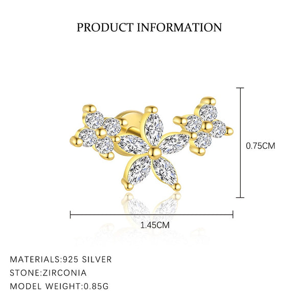 Wholesale Women's S925 Sterling Silver Flower Design Minimalist Earrings With Zirconia