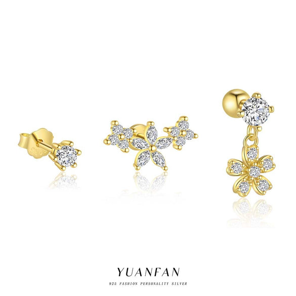Wholesale Women's S925 Sterling Silver Flower Design Minimalist Earrings With Zirconia