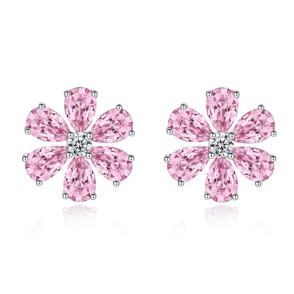 Wholesale Women's S925 Sterling Silver Flower Earrings With Diamond Design