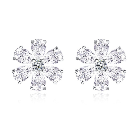 Wholesale Women's S925 Sterling Silver Flower Earrings With Diamond Design