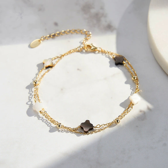 Wholesale Women's S925 Sterling Silver Flower Fourleaf Clover Electroplated Bracelet