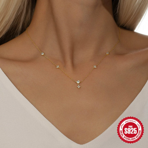 Wholesale Women's S925 Sterling Silver Flower Geometric Stacked Collarbone Necklace With Electroplating Ochain