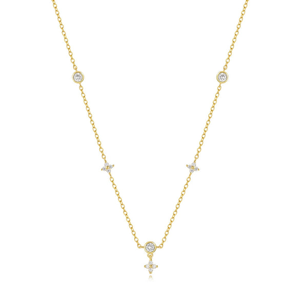 Wholesale Women's S925 Sterling Silver Flower Geometric Stacked Collarbone Necklace With Electroplating Ochain