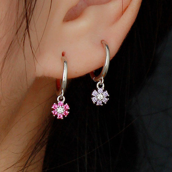 Wholesale Women's S925 Sterling Silver Flower Pattern Diamond Earrings