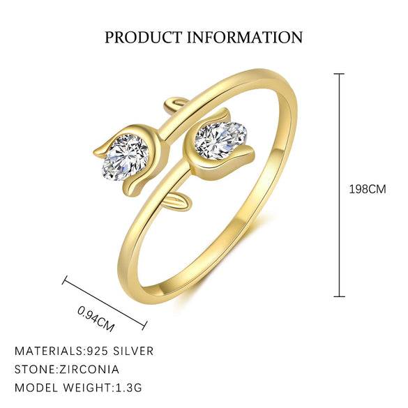 Wholesale Women's S925 Sterling Silver Flower Petal Micropaved Opening Adjustable Ring