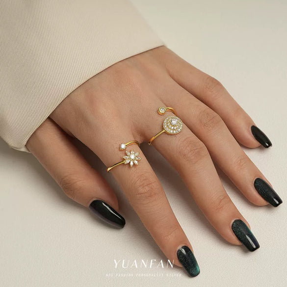 Wholesale Women's S925 Sterling Silver Flower Petal Micropaved Opening Adjustable Ring