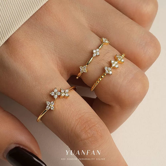 Wholesale Women's S925 Sterling Silver Flower Ring With Zirconia Simple And Fashionable
