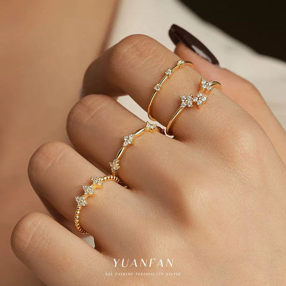 Wholesale Women's S925 Sterling Silver Flower Ring With Zirconia Simple And Fashionable
