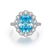 Wholesale Women's S925 Sterling Silver Flower Zircon Aquamarine Ring With Electroplating