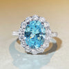 Wholesale Women's S925 Sterling Silver Flower Zircon Aquamarine Ring With Electroplating