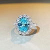 Wholesale Women's S925 Sterling Silver Flower Zircon Aquamarine Ring With Electroplating