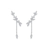 Wholesale Women's S925 Sterling Silver Forest Style Floral Leaf Micro Inlaid Zircon Tassel Earrings