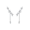 Wholesale Women's S925 Sterling Silver Forest Style Floral Leaf Micro Inlaid Zircon Tassel Earrings