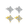 Wholesale Women's S925 Sterling Silver Four Leaf Clover Geometric Ear Stud With Zircon Electroplated With Platinum And 18K Gold