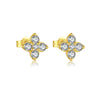 Wholesale Women's S925 Sterling Silver Four Leaf Clover Geometric Ear Stud With Zircon Electroplated With Platinum And 18K Gold