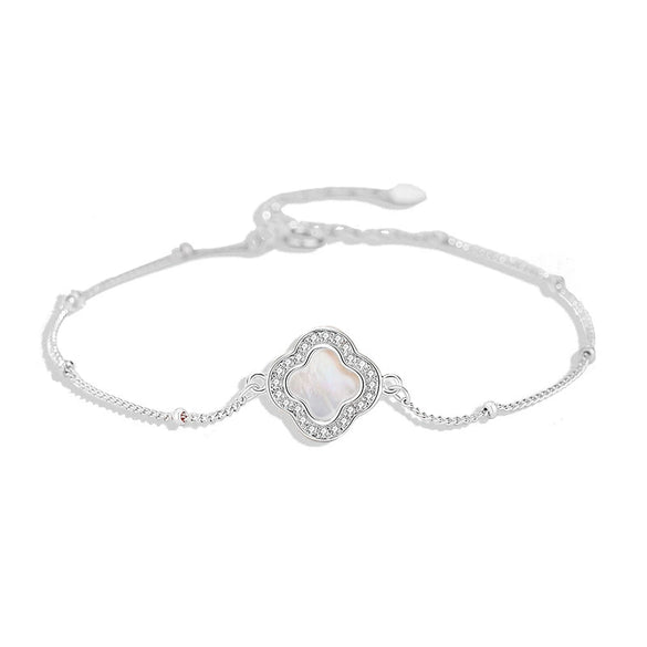 Wholesale Women's S925 Sterling Silver Four Leaf Clover Geometric Pattern Electroplated Bracelet