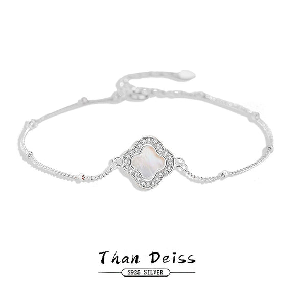 Wholesale Women's S925 Sterling Silver Four Leaf Clover Geometric Pattern Electroplated Bracelet