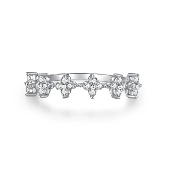 Wholesale Women's S925 Sterling Silver Fourleaf Clover Geometric Ring With Diamond Design