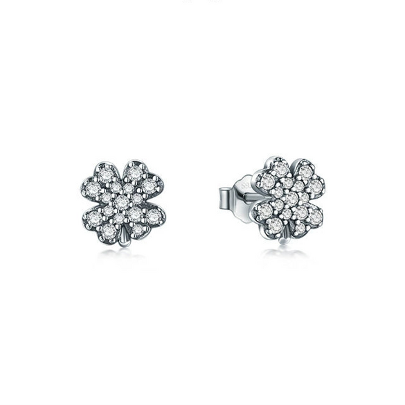 Wholesale Women's S925 Sterling Silver Fourleaf Clover Microinlay Earrings With High Sense And Flower Pattern