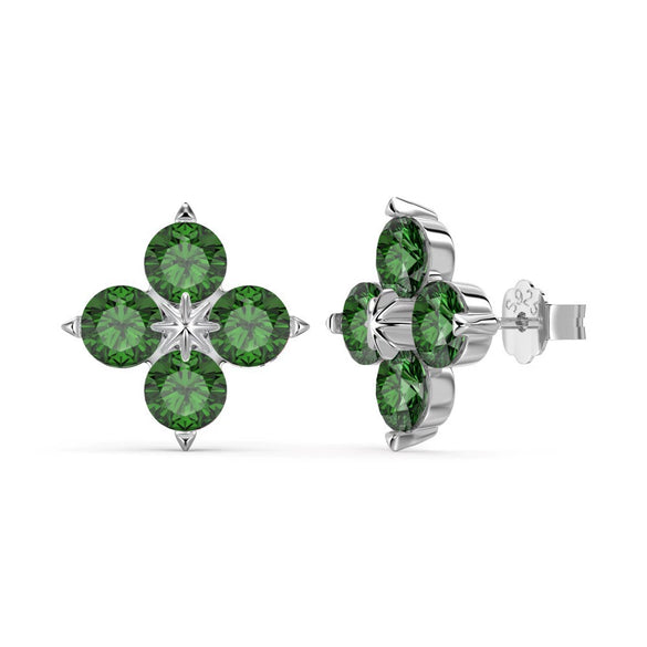 Wholesale Women's S925 Sterling Silver Fourleaf Clover Zircon Inlay Electroplated Earrings With Flower Design