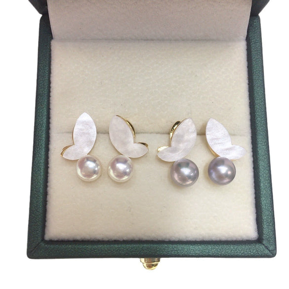 Wholesale Women's S925 Sterling Silver Freshwater Pearl Earrings With Resin Butterfly And Oblate Shape