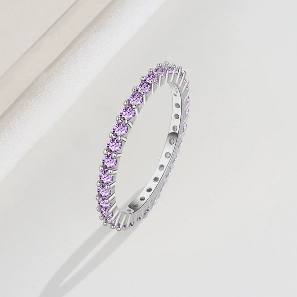 Wholesale Women's S925 Sterling Silver Geometric Amethyst Diamond Ring With Electroplating
