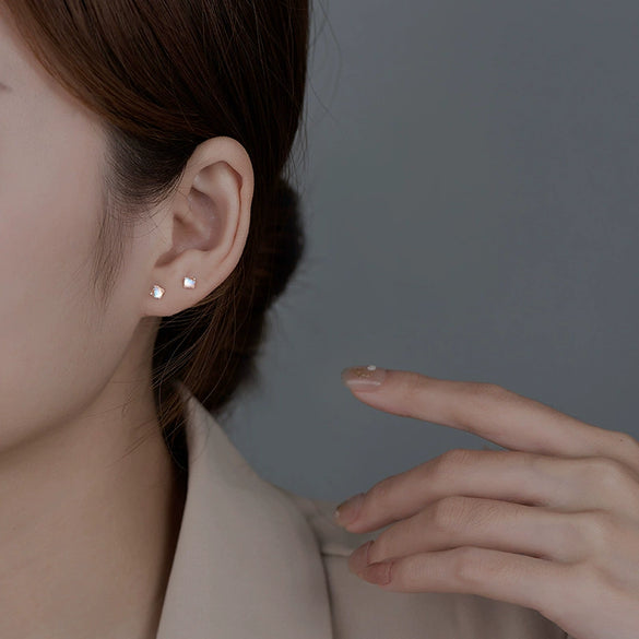 Wholesale Women's S925 Sterling Silver Geometric Aurora Moonstone Earrings Small And Fresh Style With Electroplating