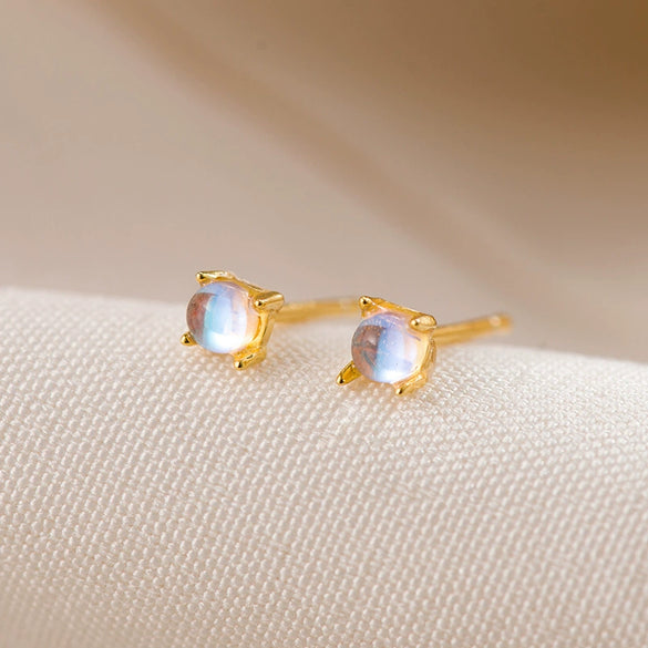 Wholesale Women's S925 Sterling Silver Geometric Aurora Moonstone Earrings Small And Fresh Style With Electroplating
