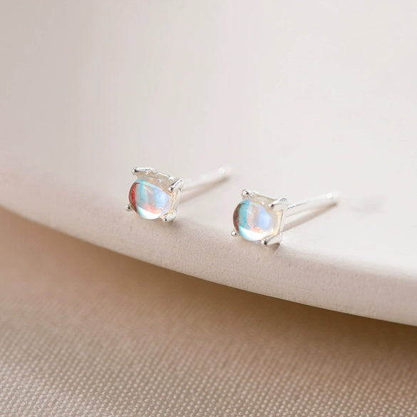 Wholesale Women's S925 Sterling Silver Geometric Aurora Moonstone Earrings Small And Fresh Style With Electroplating