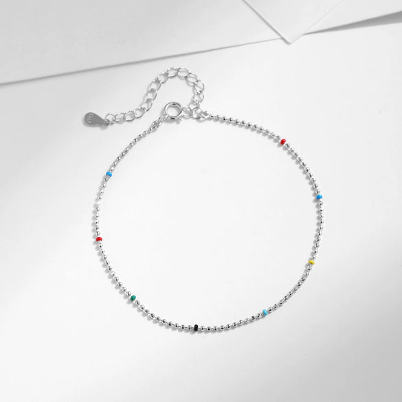 Wholesale Women's S925 Sterling Silver Geometric Beaded Bracelet With Inlaid Zircon Simple Style