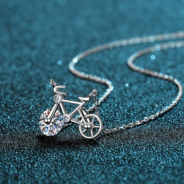 Wholesale Women's S925 Sterling Silver Geometric Bicycle Necklace With Electroplating