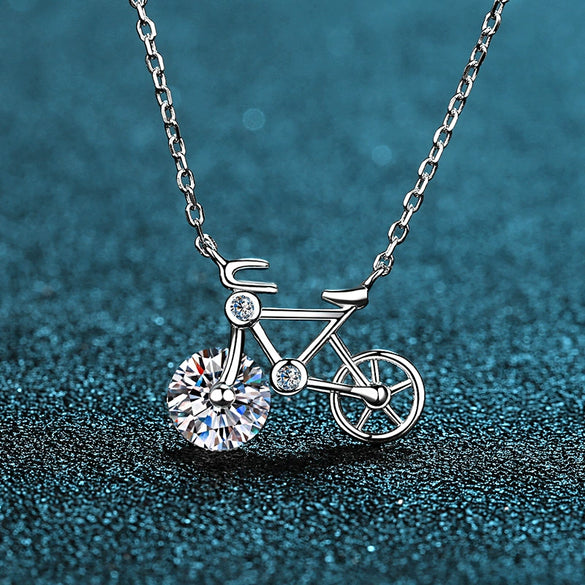 Wholesale Women's S925 Sterling Silver Geometric Bicycle Necklace With Electroplating