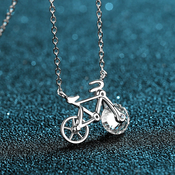 Wholesale Women's S925 Sterling Silver Geometric Bicycle Necklace With Electroplating