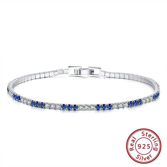 Wholesale Women's S925 Sterling Silver Geometric Blue And White Double Zirconium Tennis Bracelet With Electroplating