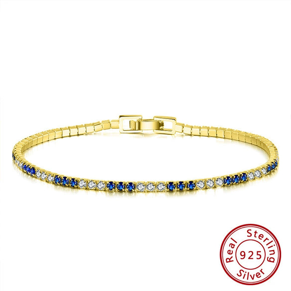 Wholesale Women's S925 Sterling Silver Geometric Blue And White Double Zirconium Tennis Bracelet With Electroplating