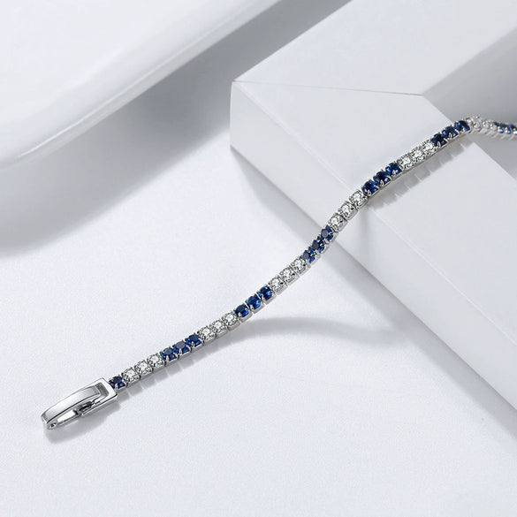 Wholesale Women's S925 Sterling Silver Geometric Blue And White Double Zirconium Tennis Bracelet With Electroplating