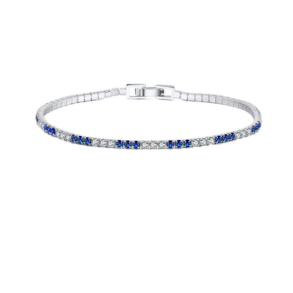 Wholesale Women's S925 Sterling Silver Geometric Blue And White Double Zirconium Tennis Bracelet With Electroplating